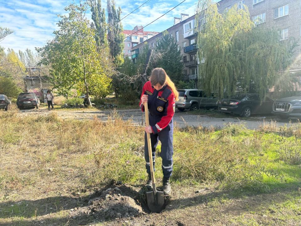 Добровольцы Донецкого РО ВСКС провели субботник по озеленению детской площадки в Макеевке Добровольцы Донецкого РО ВСКС провели субботник по озеленению детской площадки в Макеевке