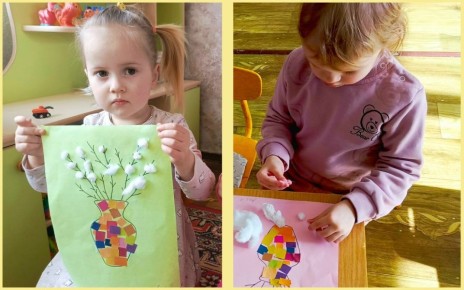 В преддверии Вербного воскресенья, светлого весеннего праздника, воспитанники группы "Фантазёры" ГБДОУ "ДЕТСКИЙ САД № 115 Г.О. МАКЕЕВКА" ДНР создали аппликацию на тему «Веточки вербы в вазе»