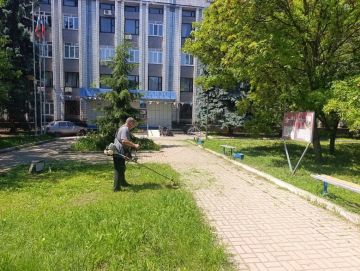 На территории Советского внутригородского района в сквере по улице Гаврилова проходит работа по покосу сорной растительности
